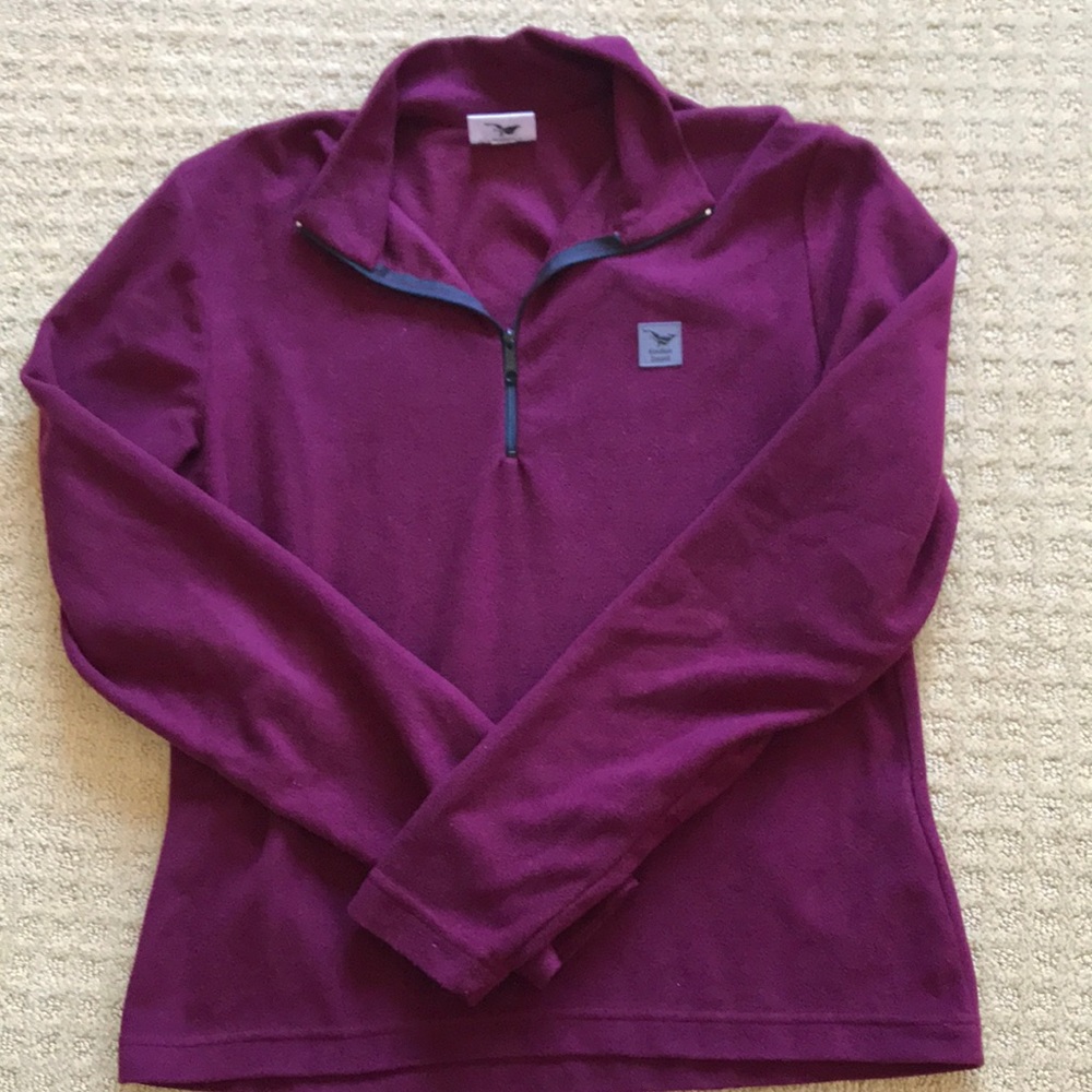 Koulius Zaard lightweight sweatshirt in rich eggplant color with black accents.